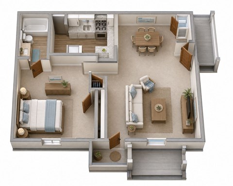 Floor plan for 1 bed, 1 bath, 640 sqft